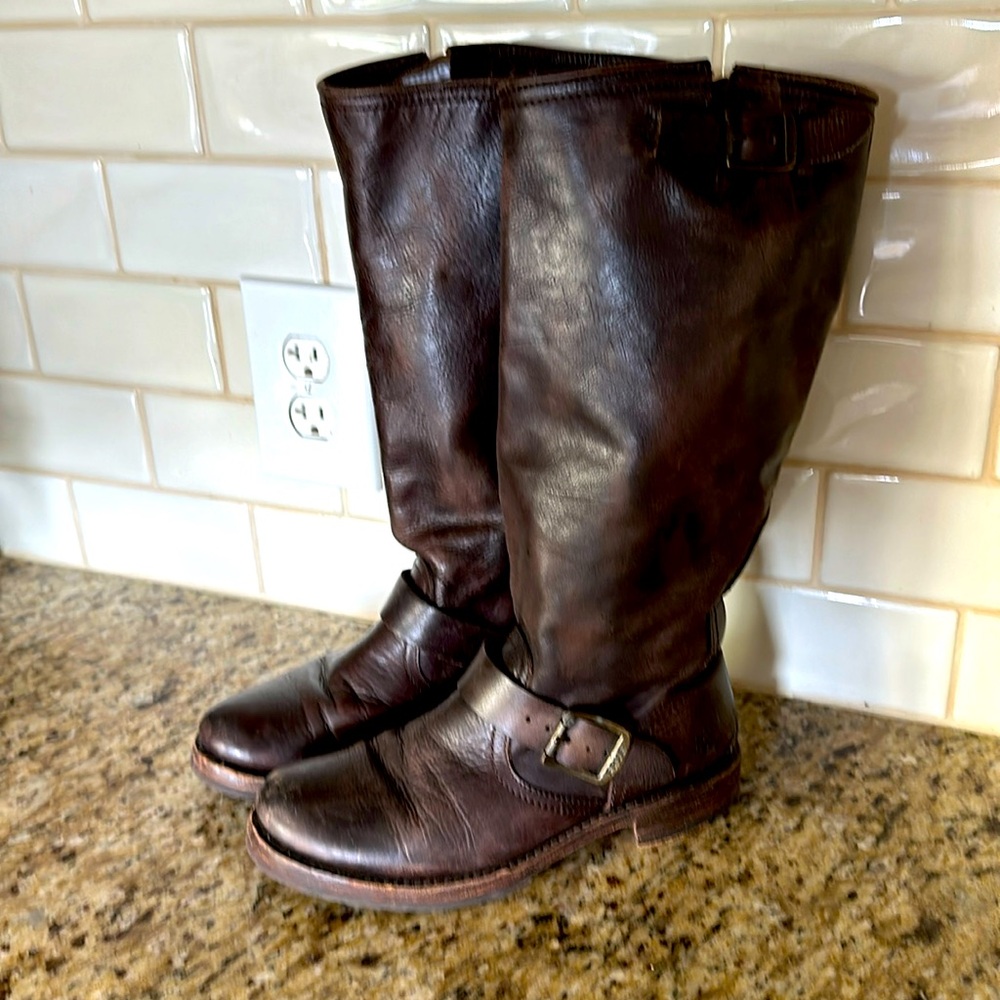 Frye genuine, leather, dark brown boots
